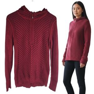 Eddie Bauer Hooded Sweater 1/4 Zip Red Long Sleeve Size M